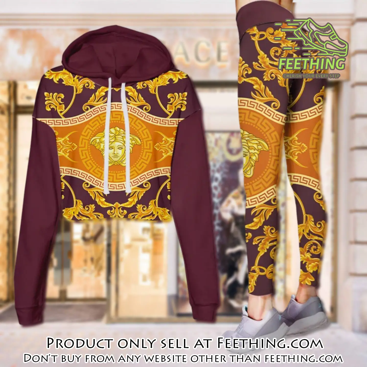 Versace golden medusa luxury brand clothes leggings and crop top set for women ft4342645